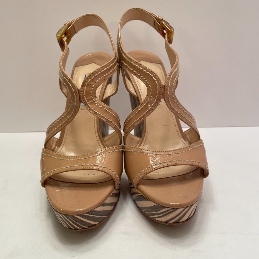 Prada Beige Patent Leather Wooden Wedge Sandals - image 4